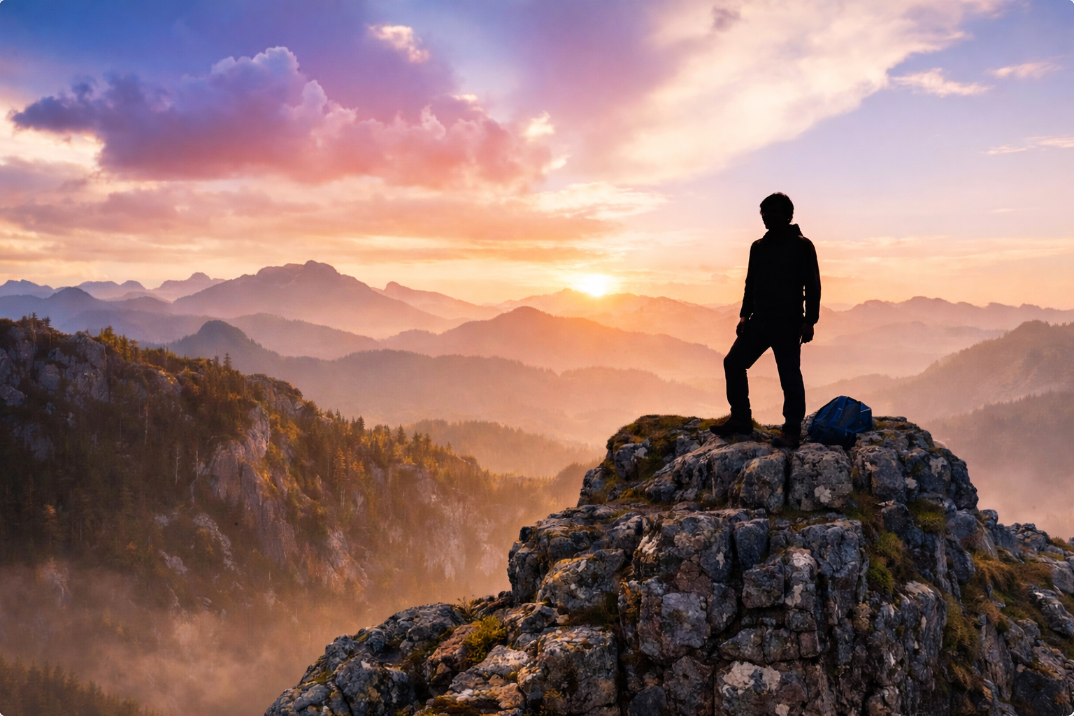 A person outdoors at golden hour, restored and at ease